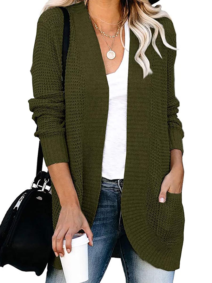 Veleaee Solid Color Long Sleeve Knitted Cardigan（5 colors）