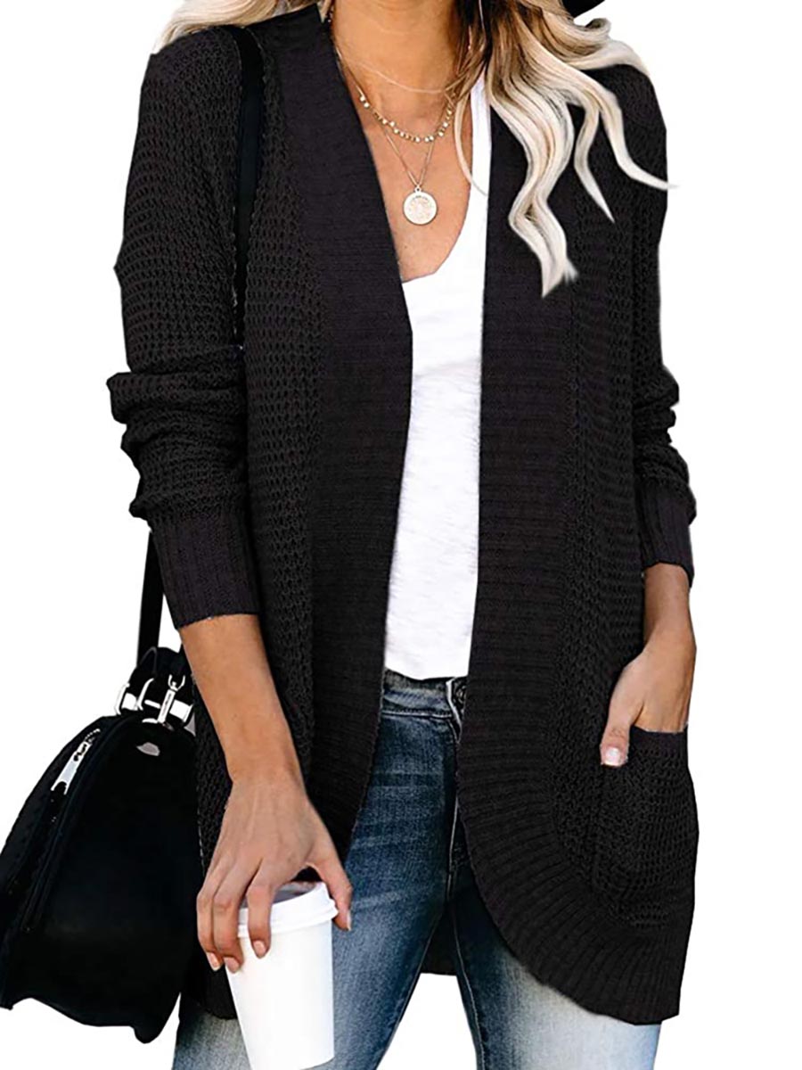 Veleaee Solid Color Long Sleeve Knitted Cardigan（5 colors）