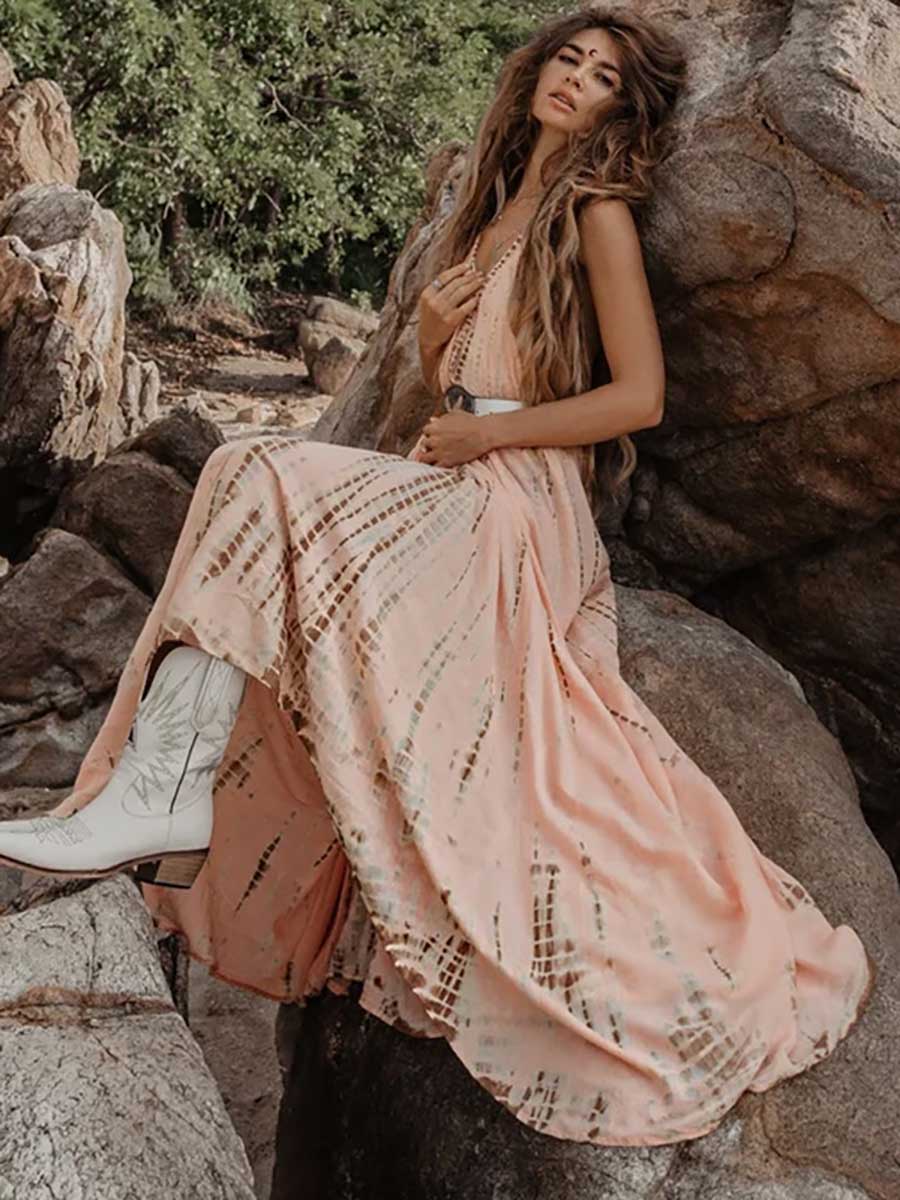 Veleaee V-Neck Printed Camisole Dress