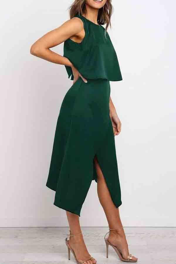 Veleaee Fashion O-Neck Open Two-Piece Dress