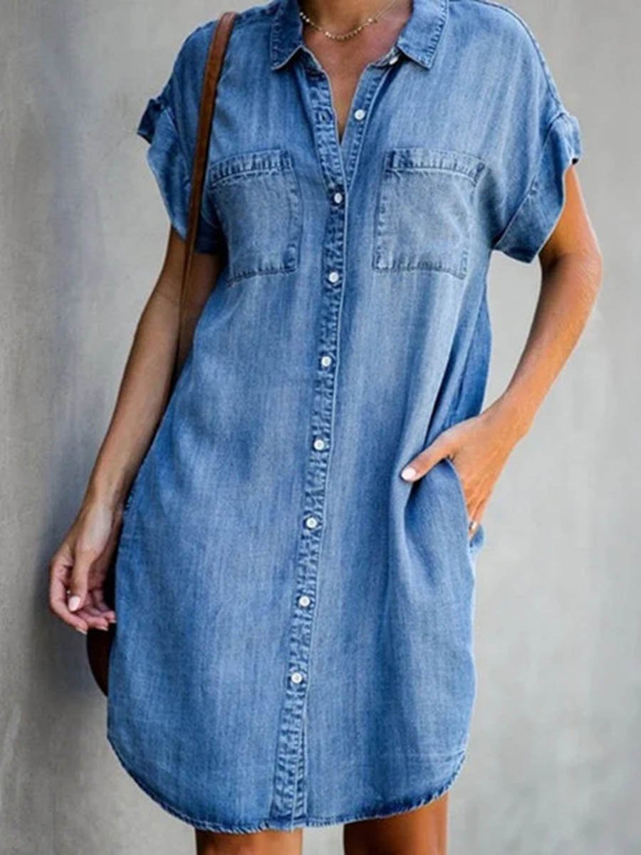 Veleaee Button Denim Dress