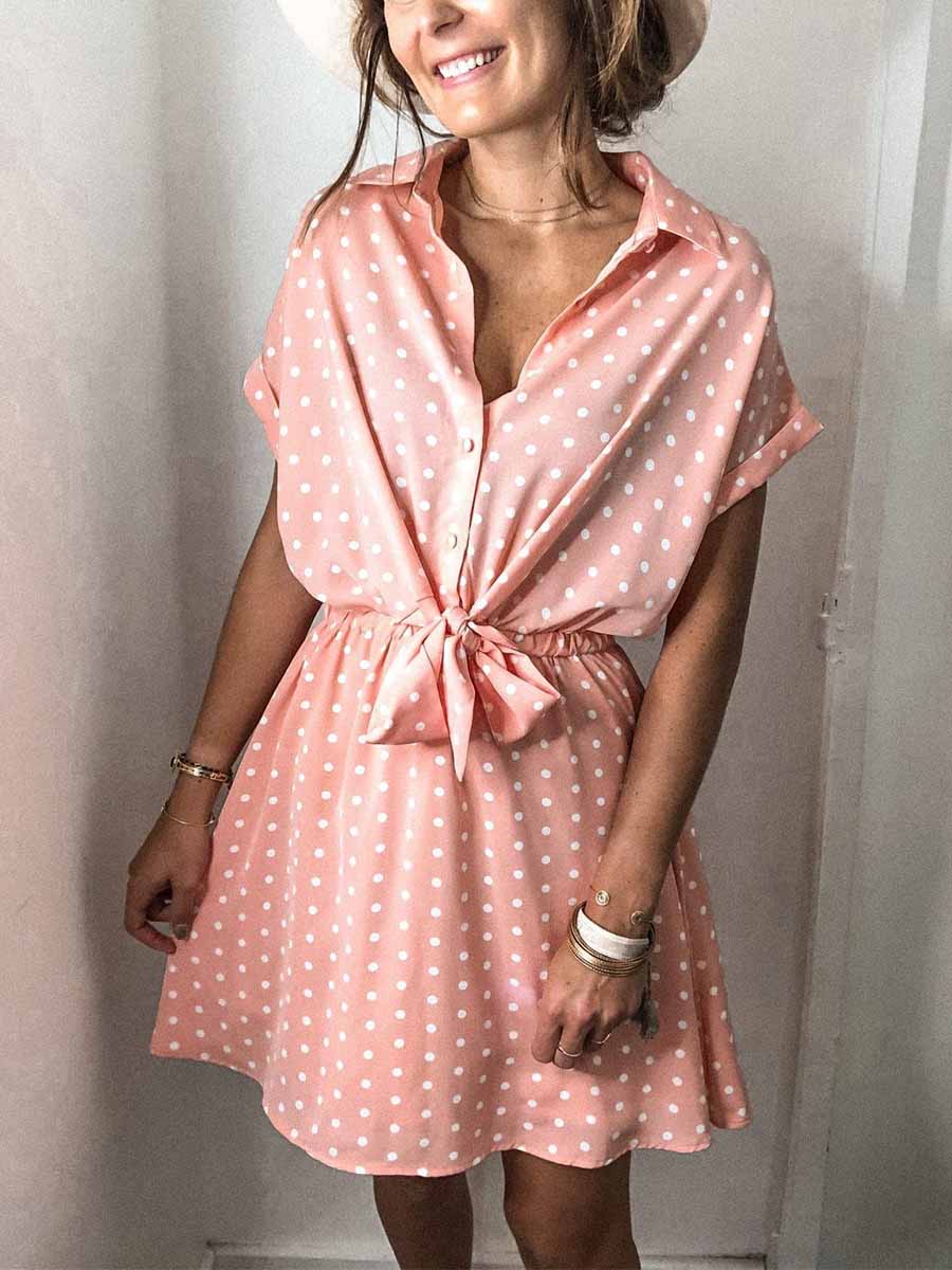 Veleaee Polka Dot Belt Dress