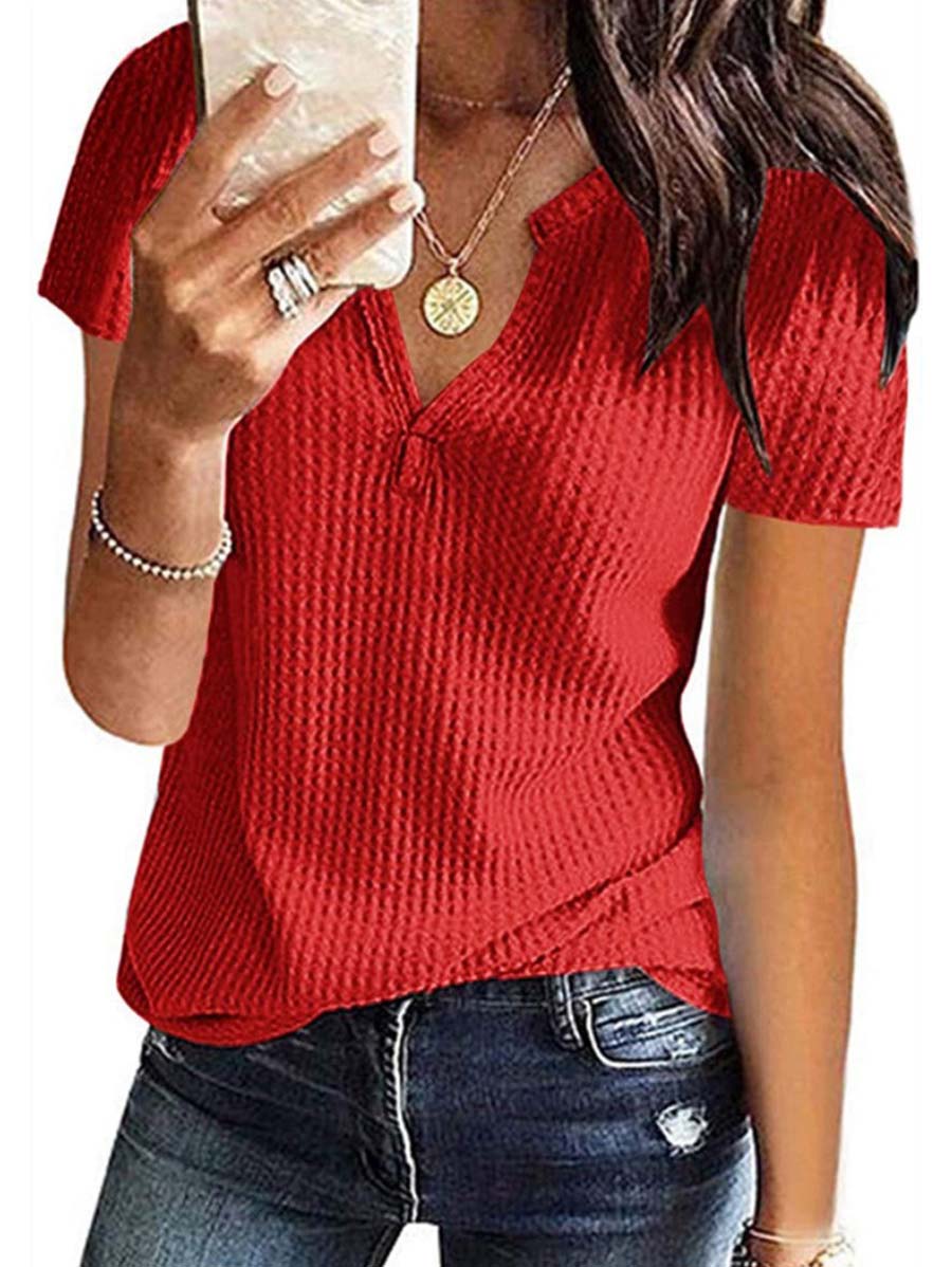 Veleaee V-Neck Solid Color T-Shirt (16 colors)