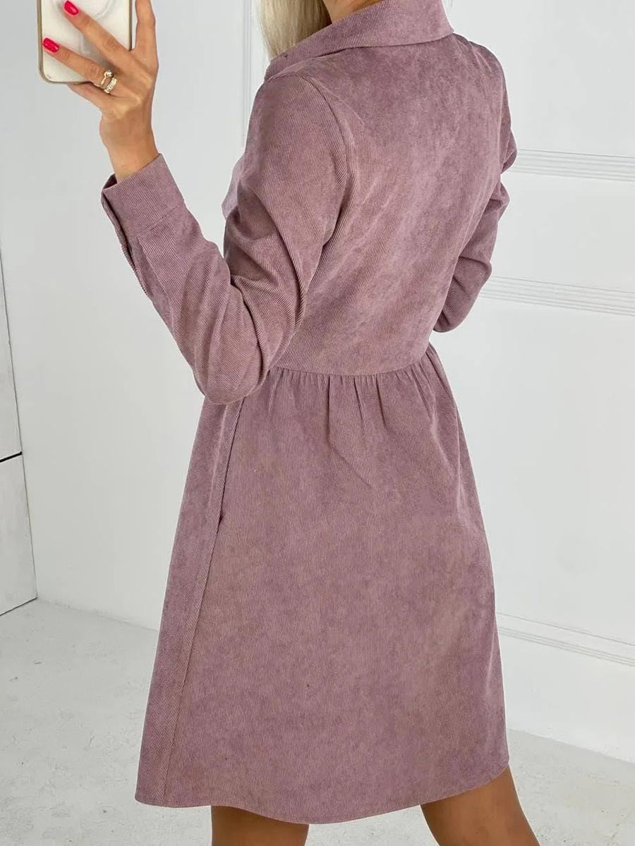 Veleaee Single-Breasted Long-Sleeved Dress(4 colors)