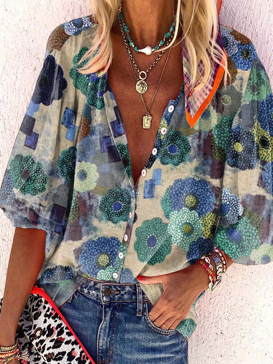 Veleaee Loose Printed Button Shirt (3 colors)