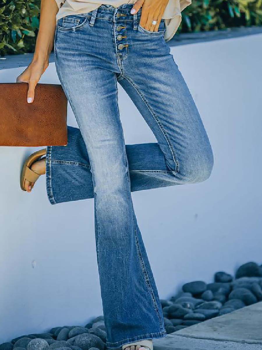 Veleaee Button Washed Jeans