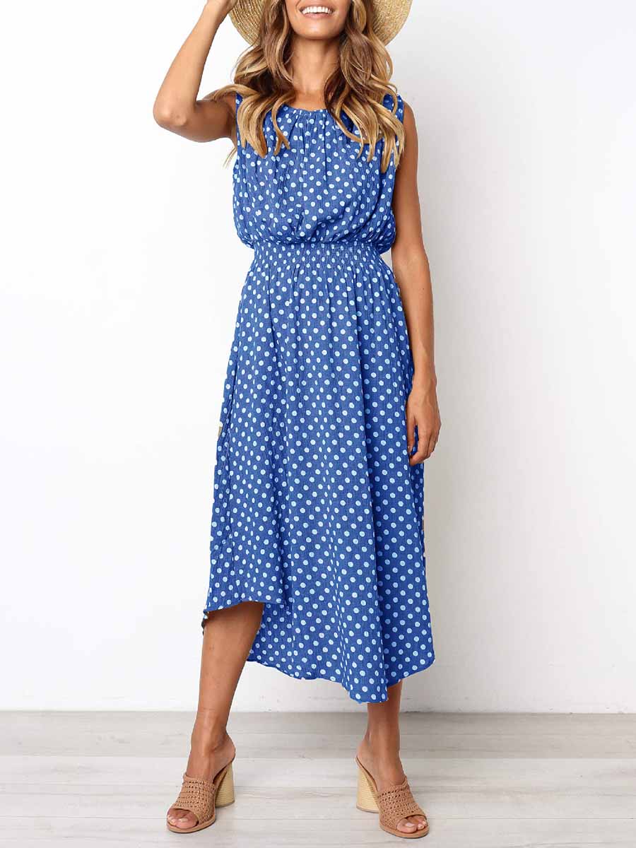 Veleaee Sleeveless Dot Dress