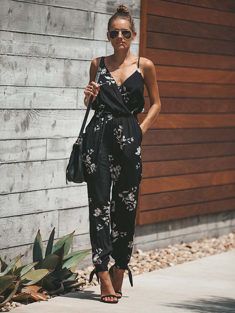 Veleaee Sexy Printed Pocket Jumpsuit