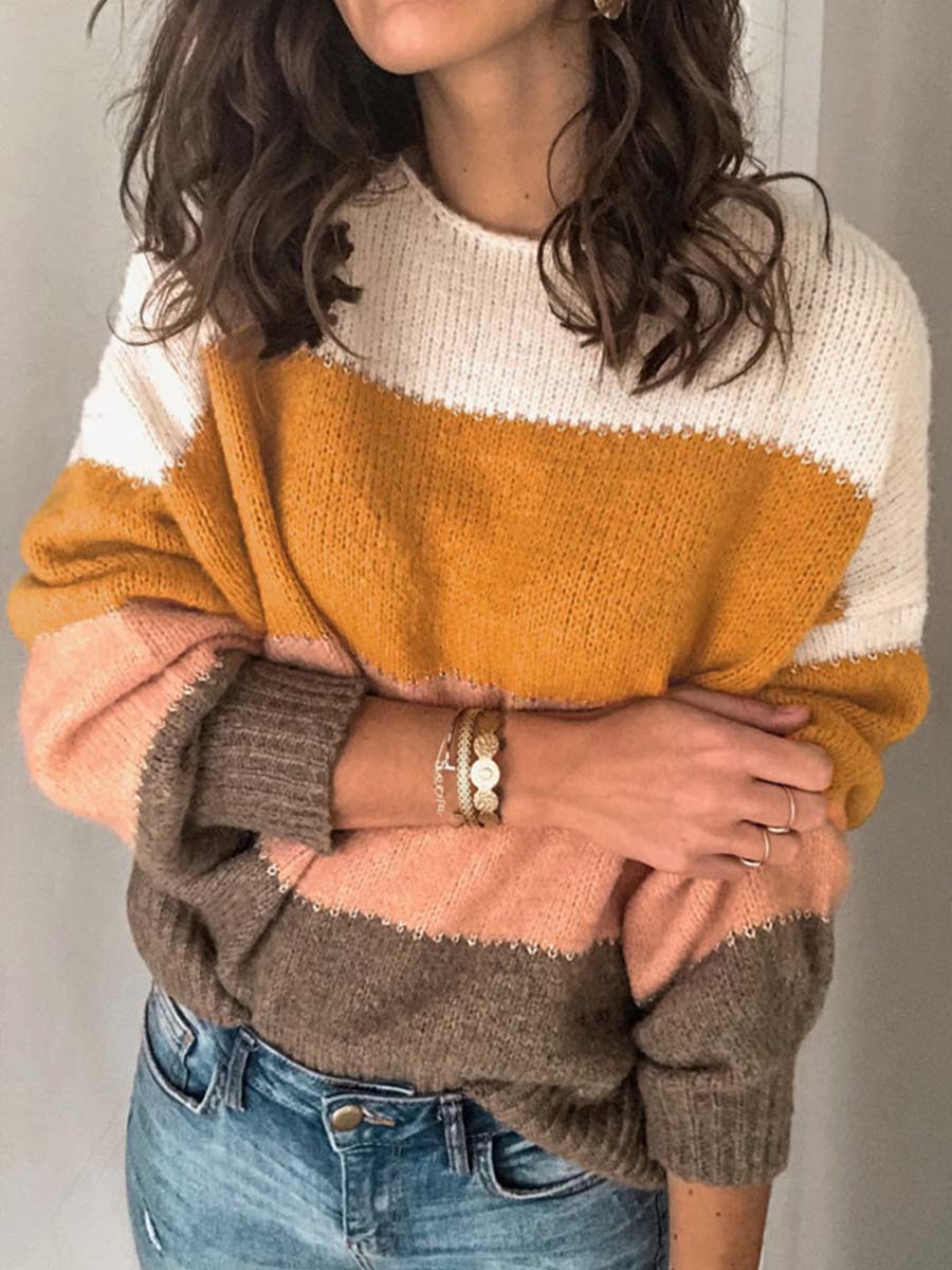 Veleaee Round Neck Striped Sweater