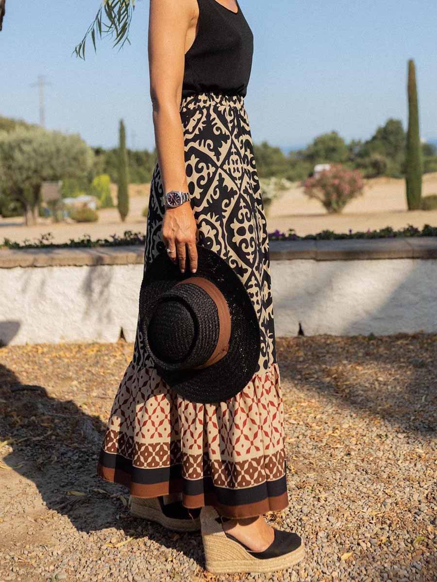 Veleaee Printed Loose Patchwork Hem Dress