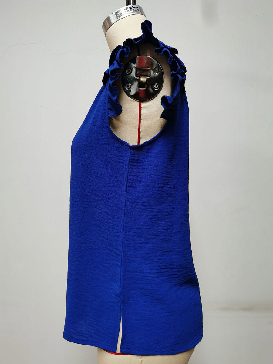 Veleaee Casual V-Neck Ruffle Sleeveless Shirt (5 Colors)