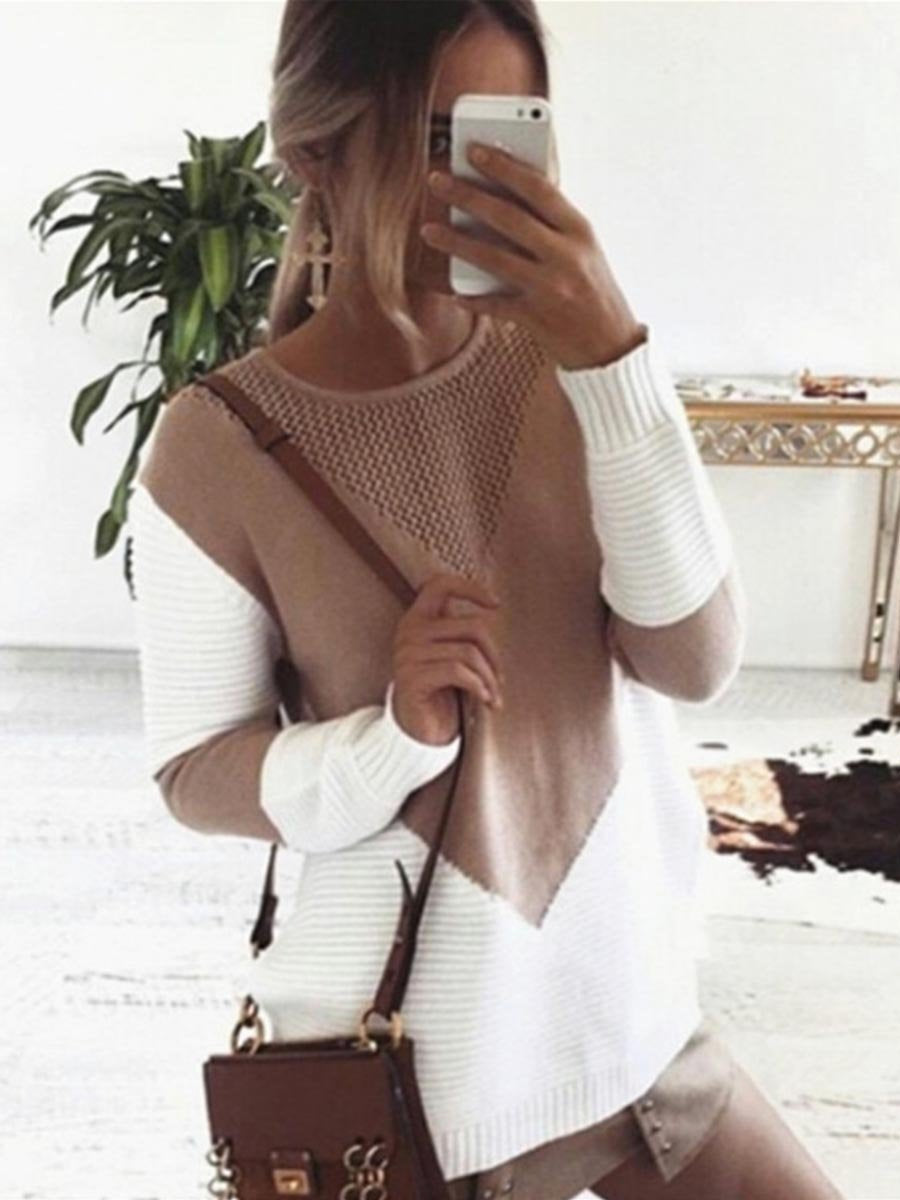 Veleaee Stitching Hollow Sweater