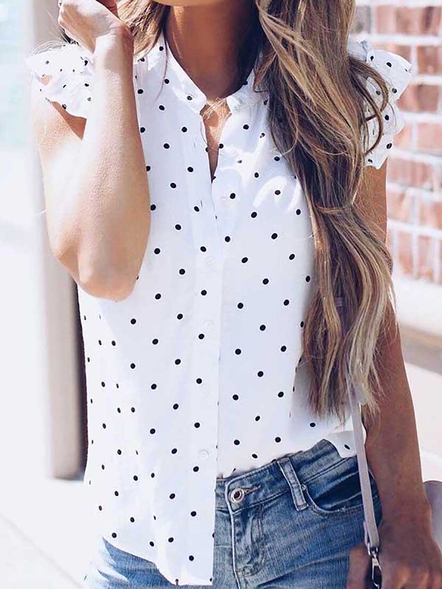 Veleaee  V Neck Single Breasted Blouse