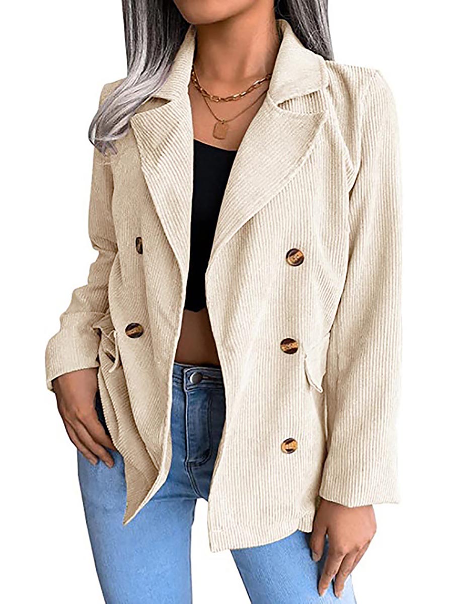 Veleaee Solid Color Corduroy Fashion Double-Breasted Jacket