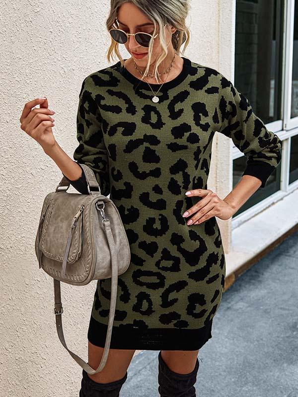Veleaee Leopard Printed Knit Dress