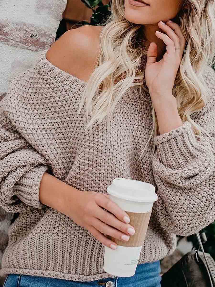 Veleaee Loose Knit V-neck Sweater