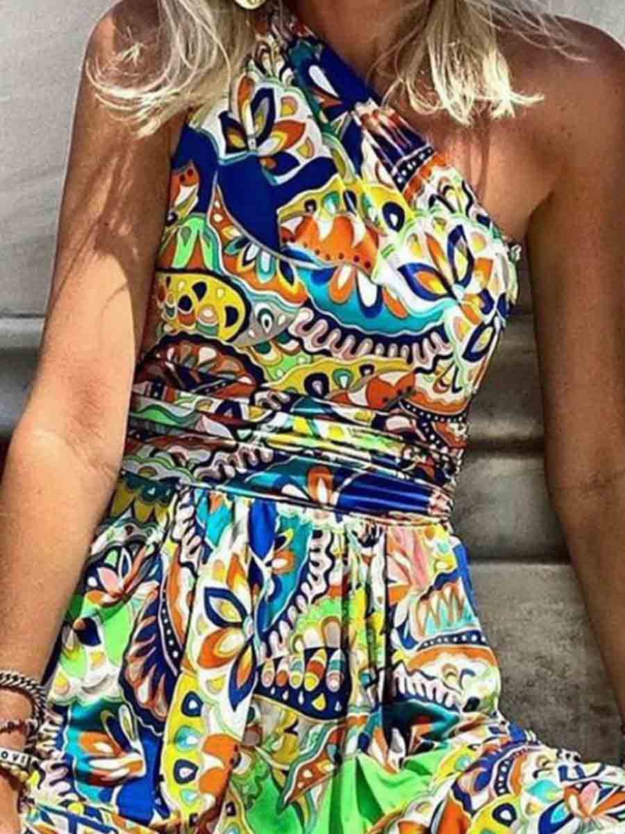 Veleaee One-shoulder Sleeve Bohemian Dress