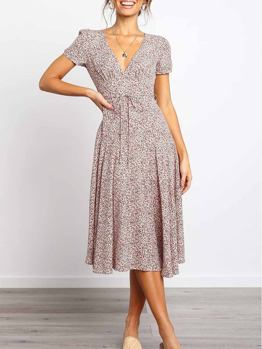 Veleaee Print Dot Belt Dress