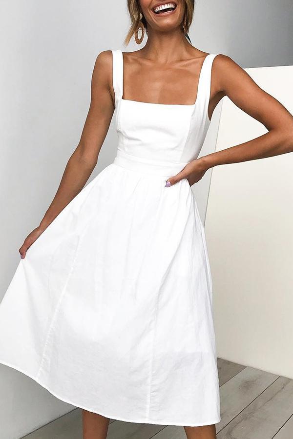 Veleaee Sleeveless Solid Color Regular Fit Casual Wear Dress