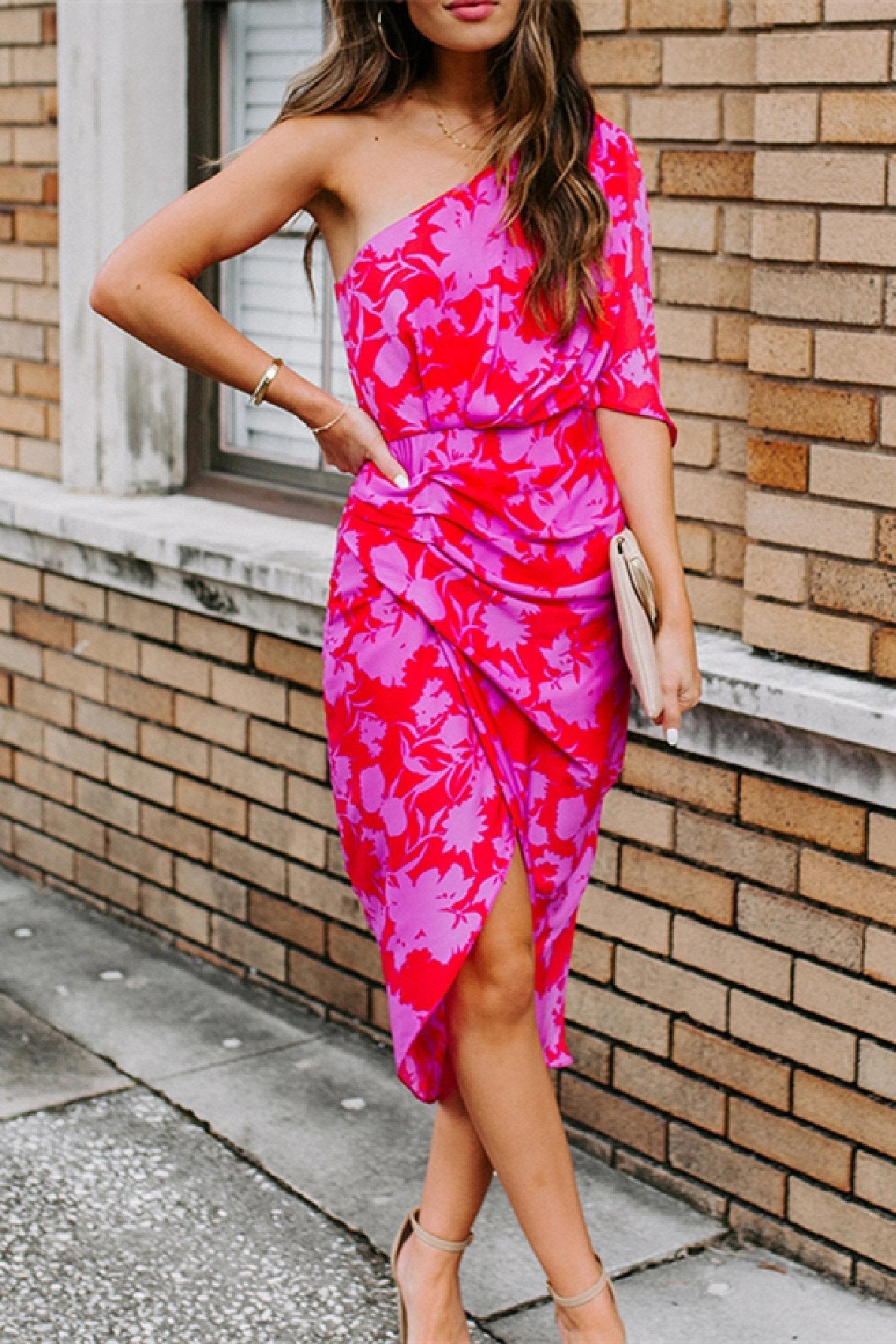 Veleaee One shoulder Tulip Hem Printed Dress