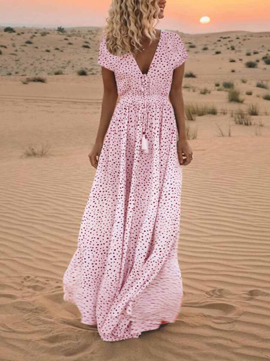 Veleaee Polka Dot Bohemian Dress