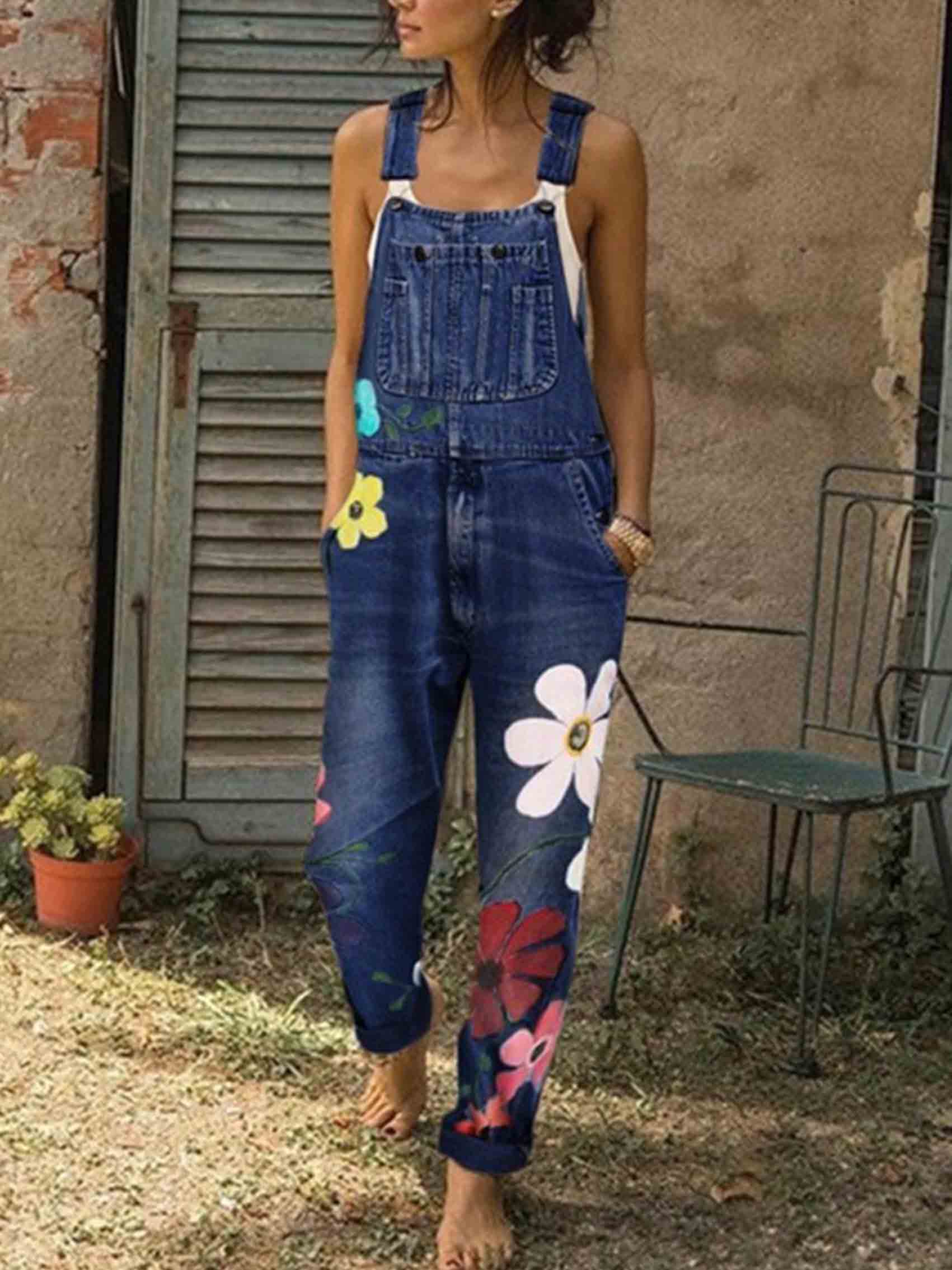 Veleaee Flower Printed Jeans