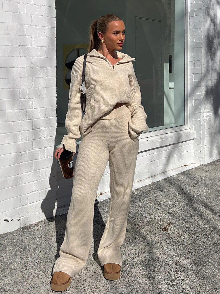 Cozy Ribbed Half Zip Lounge Set