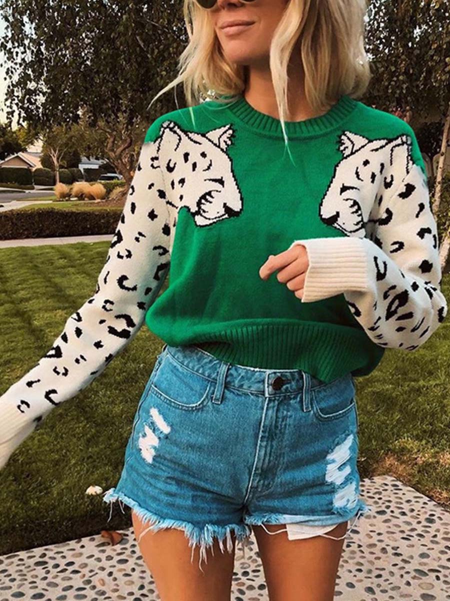 Veleaee Snow Leopard Knit Sweater