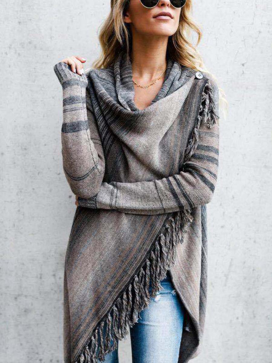 Veleaee Striped Shawl Sweater