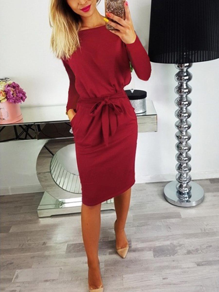 Veleaee Midi Dress With Belt