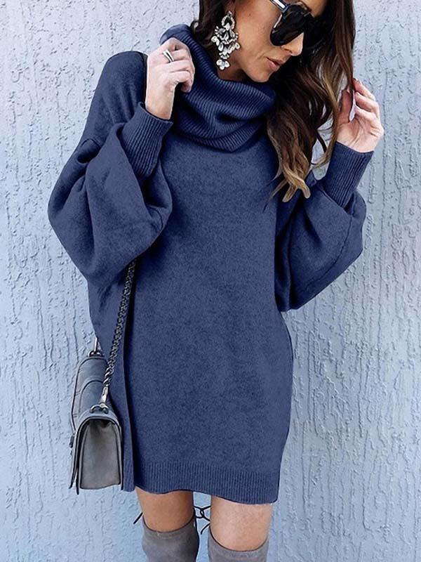 Veleaee Loose-Fit Turtleneck Dress