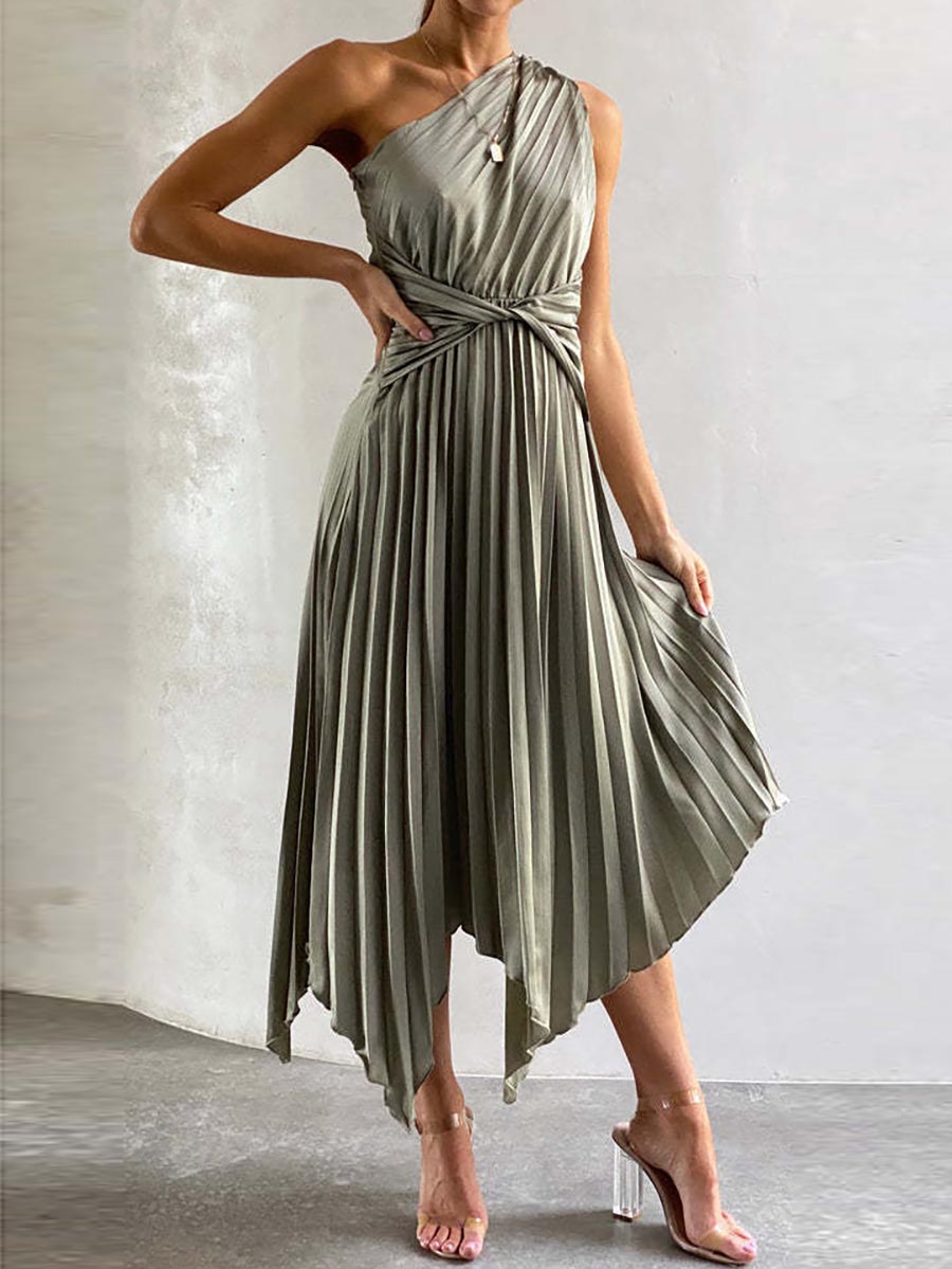 Veleaee Solid Color Pleated Dress(7 Colors)