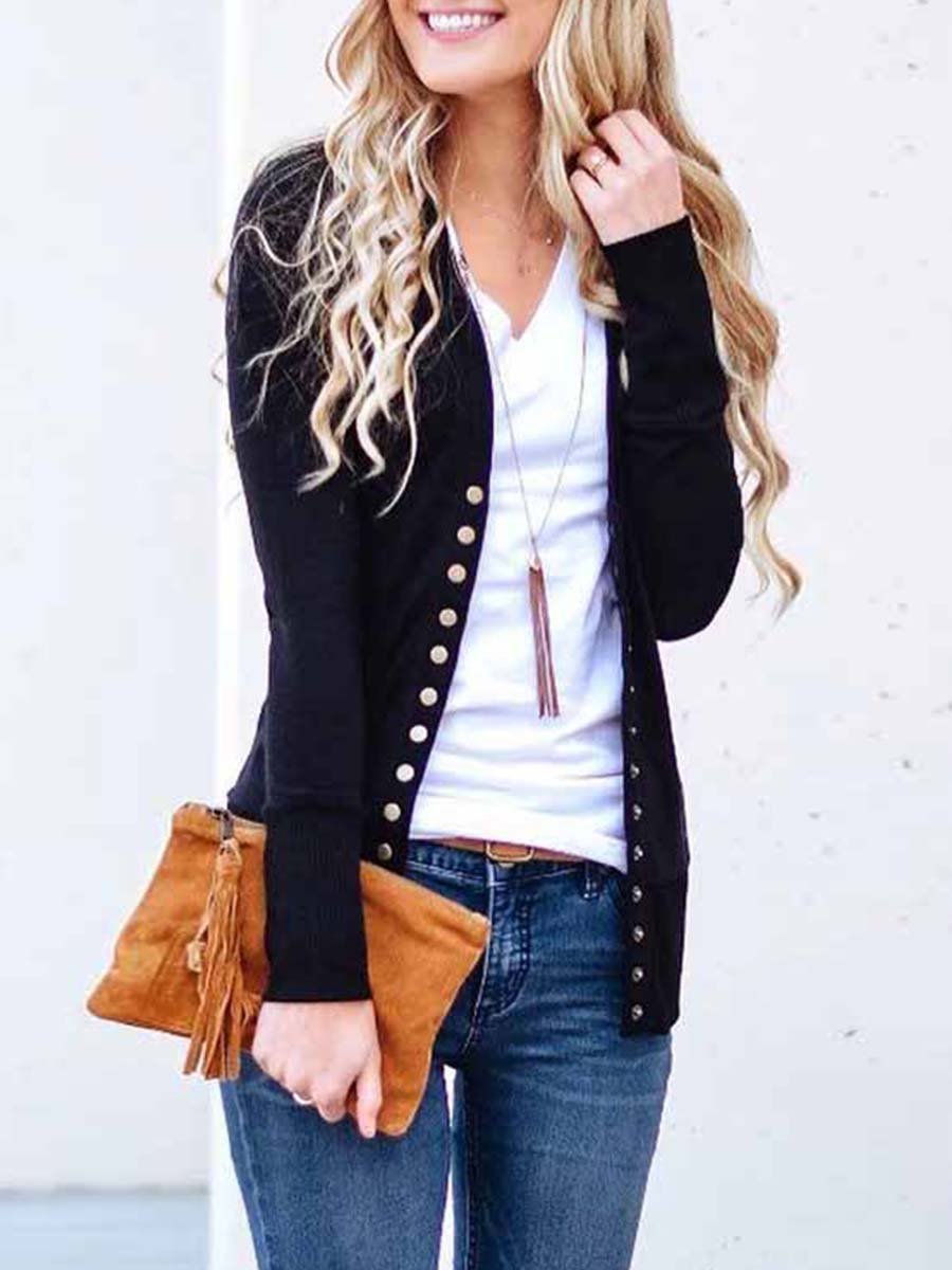Veleaee Buttons Cardigan Tops