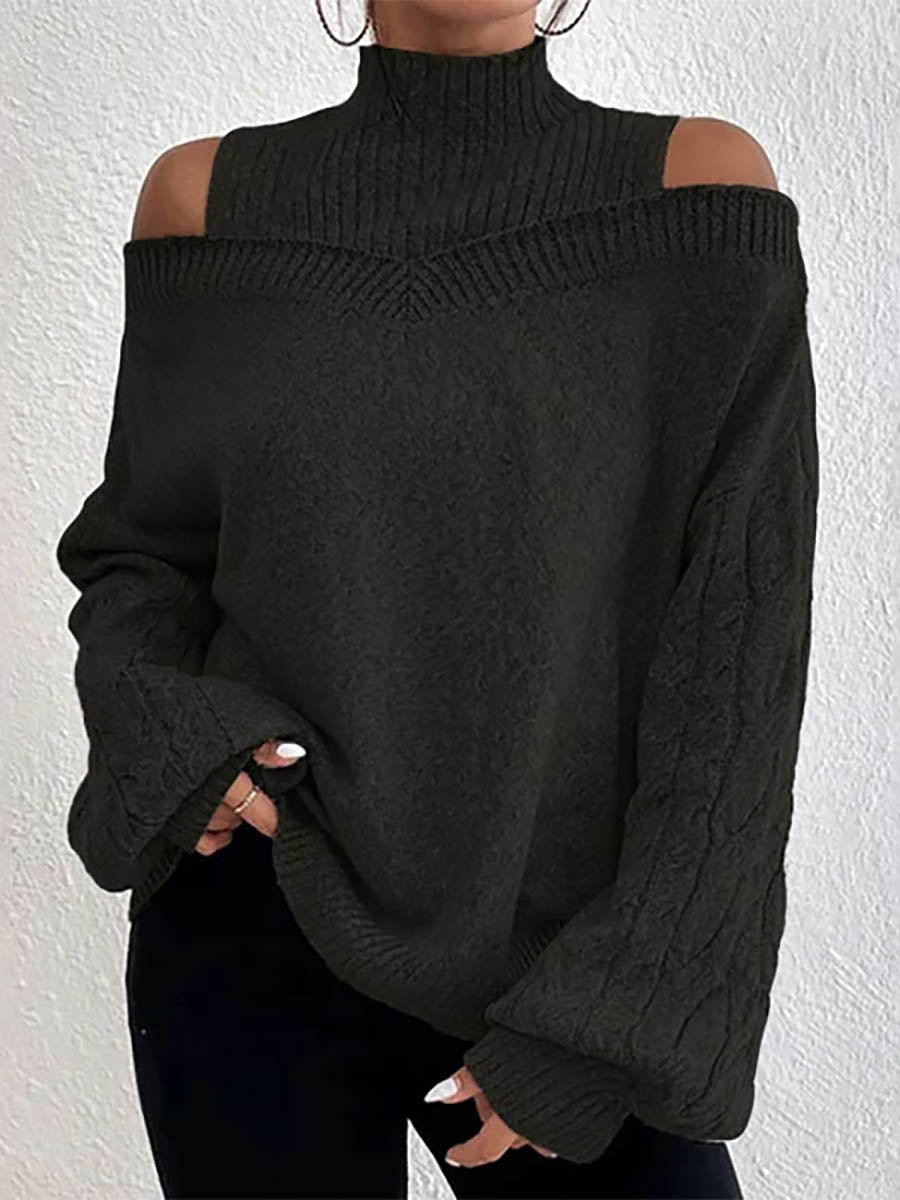 Veleaee Drop Shoulder Lantern Sleeve Sweater
