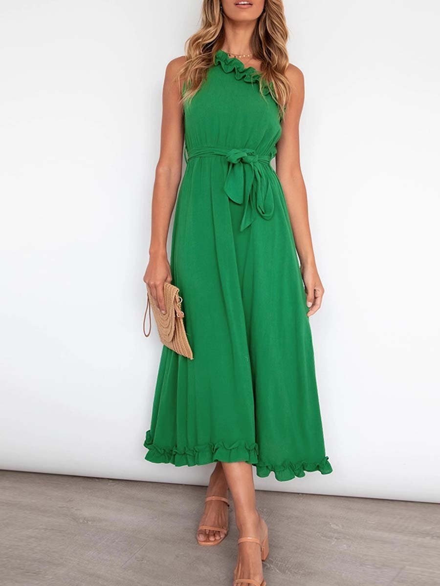 Veleaee Ruffle One-Shoulder Dress