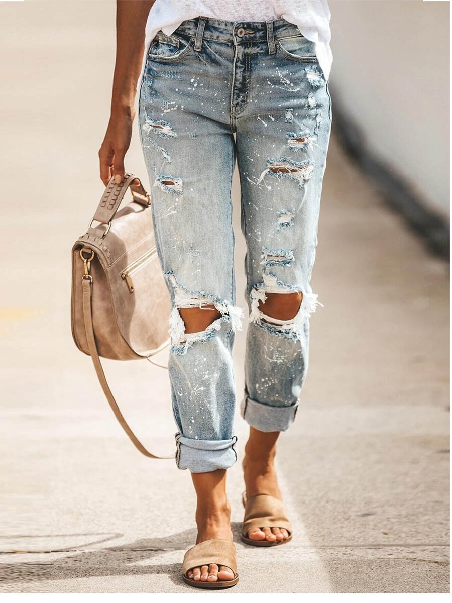 Veleaee  Washed Casual Ripped Jeans