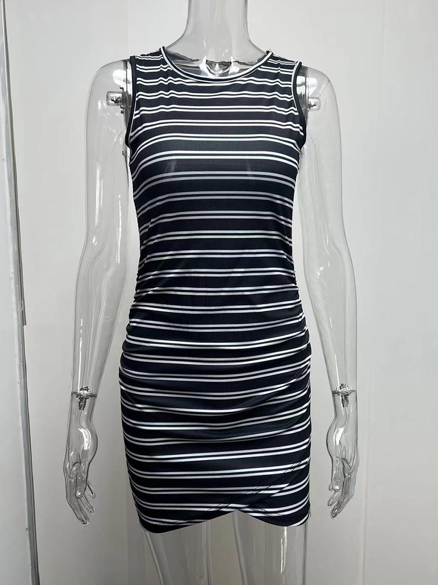 Veleaee Striped Round Neck Dress(8 Colors)