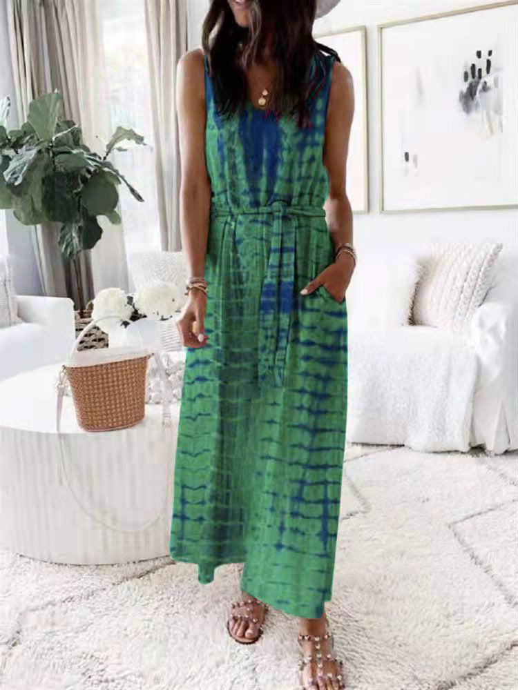 Veleaee Elastic Waist Sleeveless Casual Maxi Dress