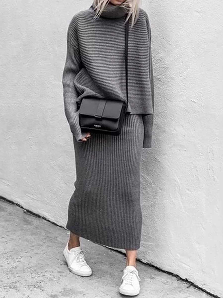 Veleaee High Collar Knit Suit