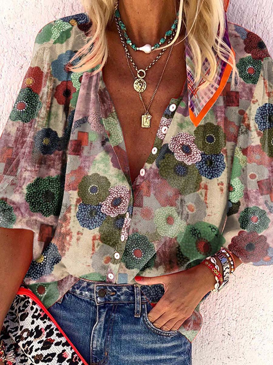 Veleaee Lapel Print Shirt