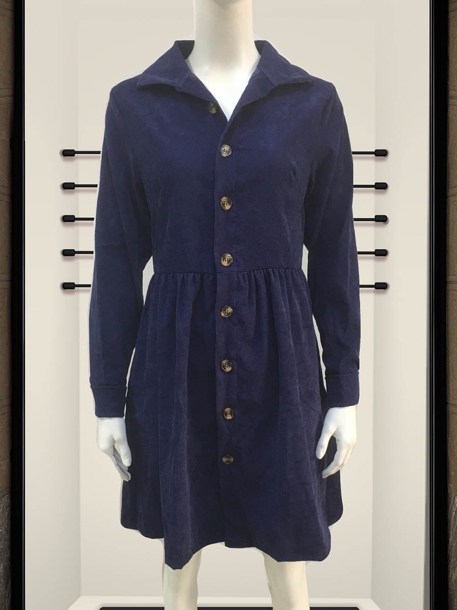 Veleaee Single-Breasted Long-Sleeved Dress(4 colors)