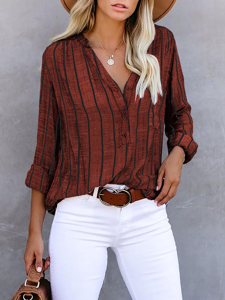 Veleaee Loose Fashion Striped Long Sleeve Shirt(9 colors)