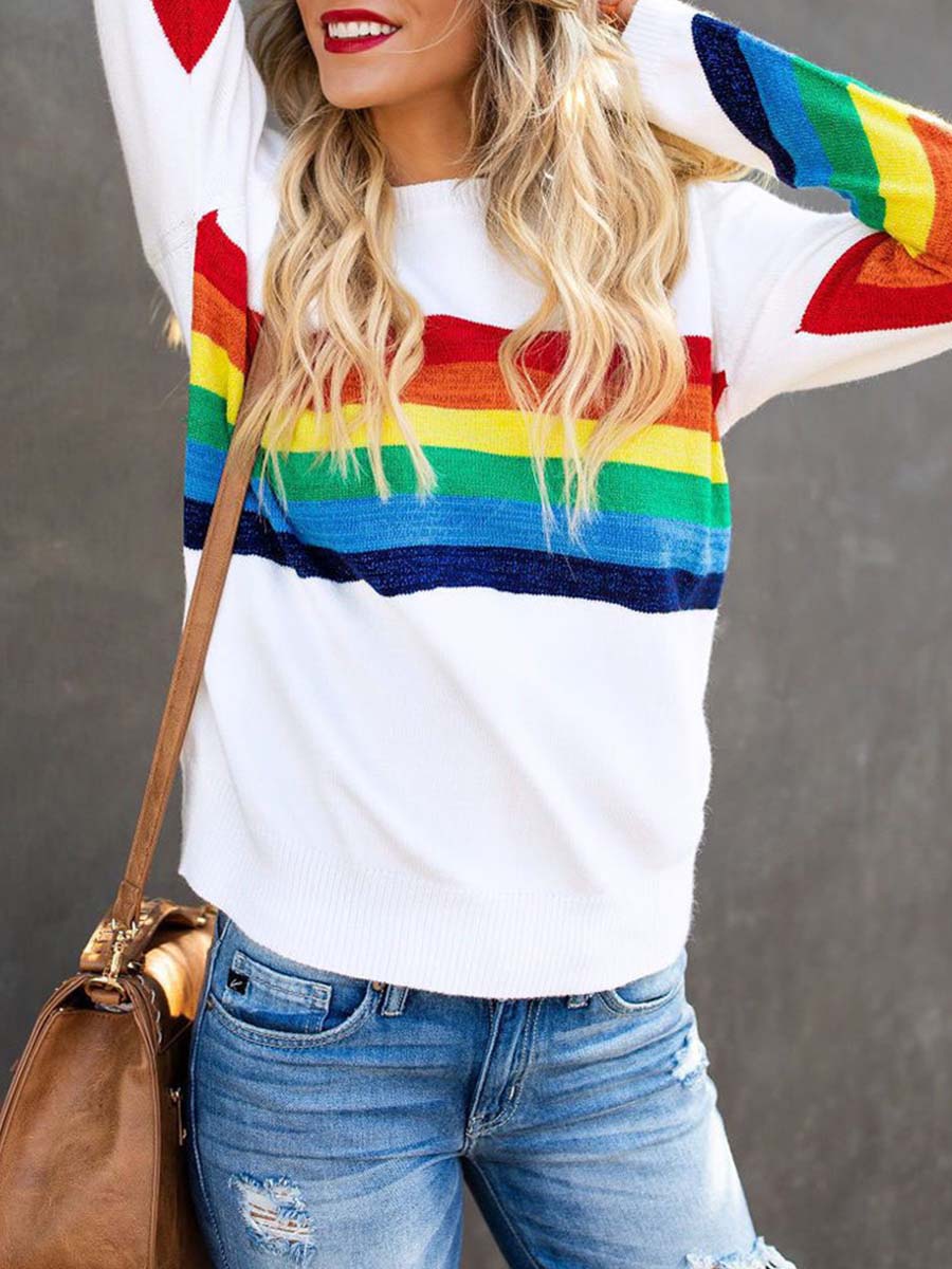 Veleaee Rainbow Design White Top