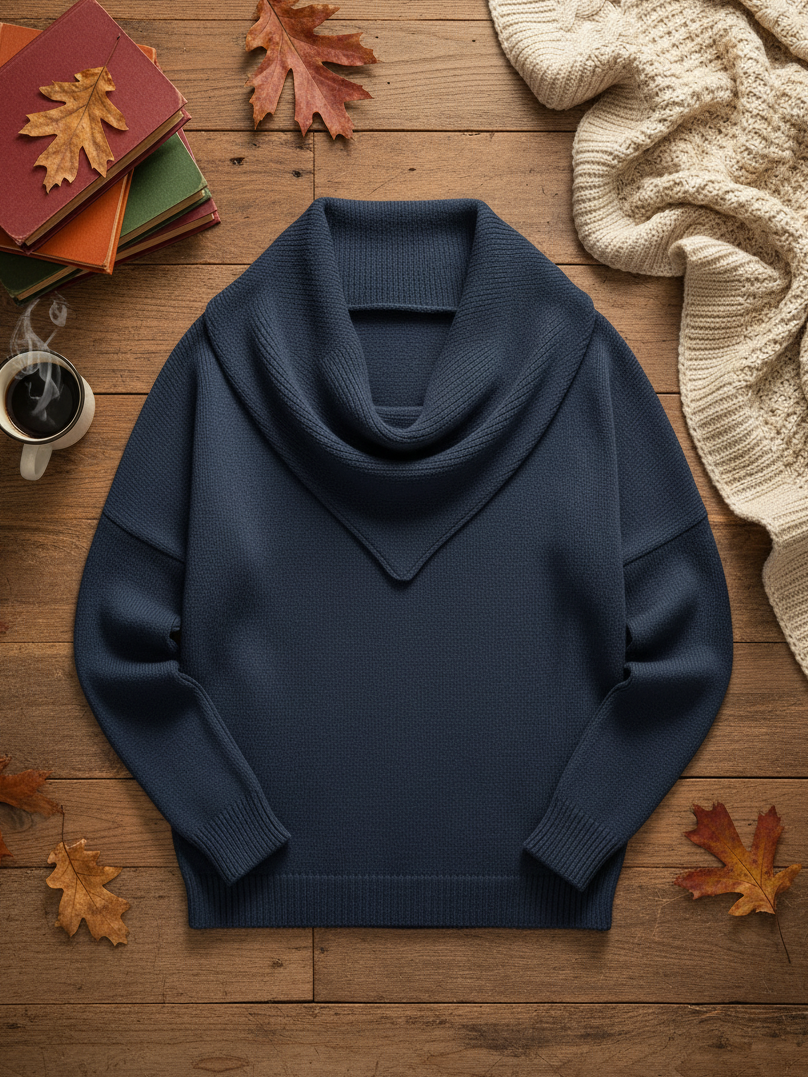 Veleaee 2025 Elegant Retro Soft Triangle Neck Solid Color Sweater Top