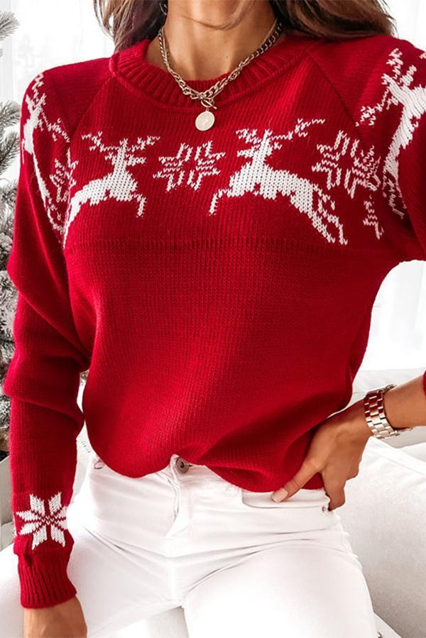 Veleaee Christmas Snowflake Long-sleeved Knitted Sweater