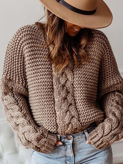 Veleaee Solid Color Knitted Sweater
