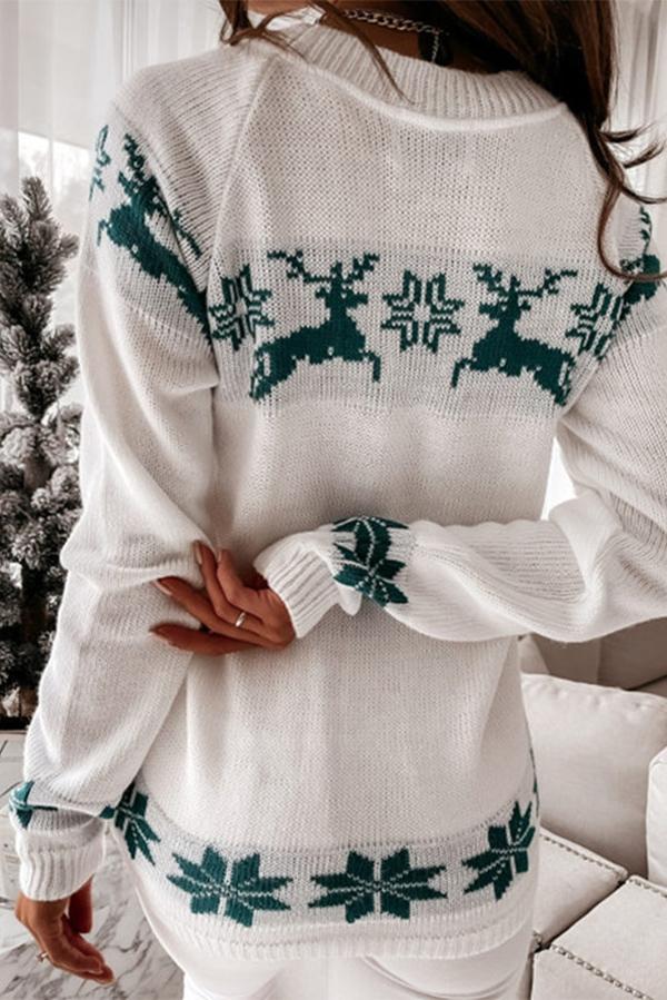 Veleaee Christmas Snowflake Long-sleeved Knitted Sweater