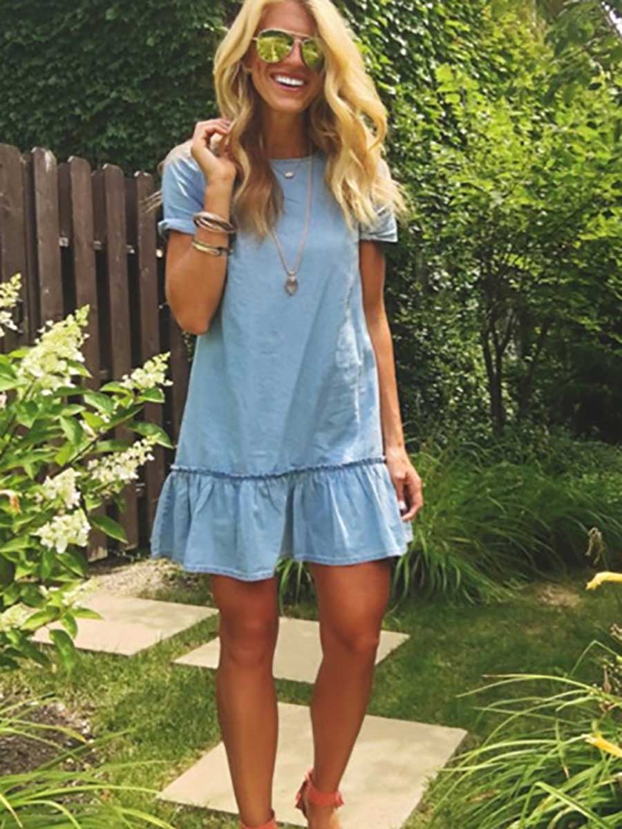 Veleaee Temperament Ruffle Denim Skirt