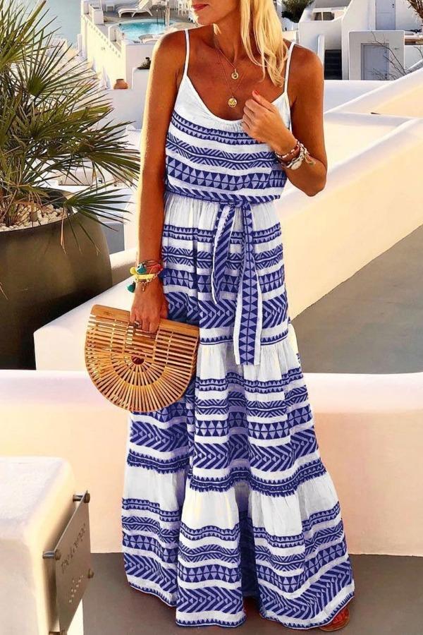 Veleaee Geometric Printed Maxi Dress (2 Colors)