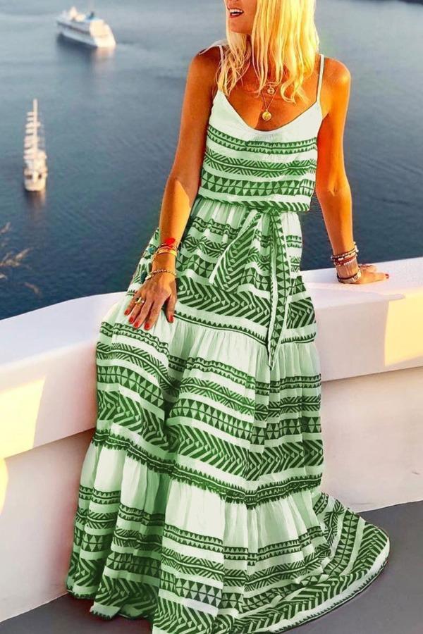 Veleaee Geometric Printed Maxi Dress (2 Colors)